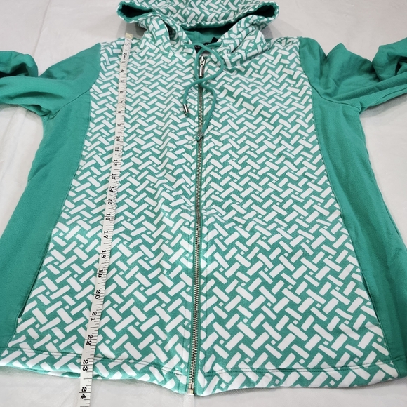Susan Gravel Size Medium Green and White Women's Full Zip Jacket Sweater - Picture 5 of 9